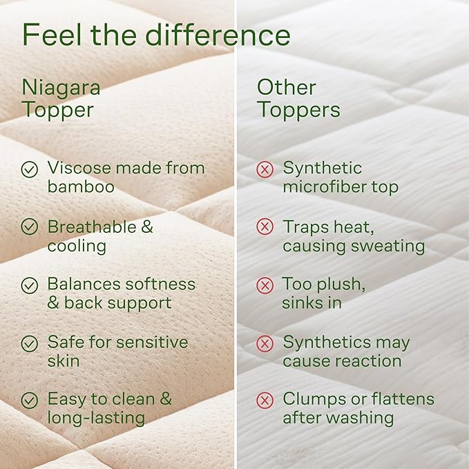 Ultra Soft Twin XL Size Mattress Topper - Viscose Made from Bamboo Pillow Top Mattress Pad for Back Pain Relief - Naturally Cooling for Hot Sleepers, Beige
