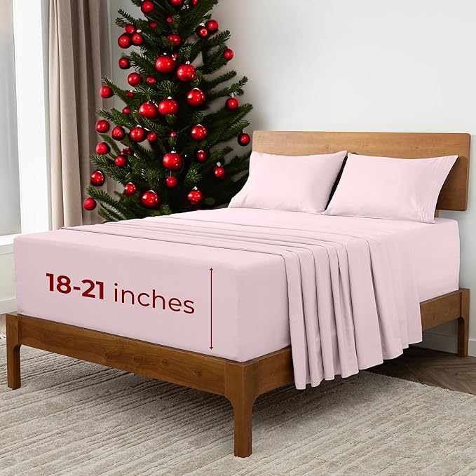 Mellanni Extra Deep California King Sheets - 4 PC Iconic Collection Bedding - Hotel Luxury, Ultra Soft, Cooling Bed Sheets - Wrinkle, Fade, Stain Resistant (Cal King, Blush Pink)