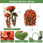 Artificial Fake Hanging Plants Flowers Basket for Fall Autumn Outdoor Decoration,Faux Silk Begonia in Planter UV Resistant Realistic for Outside Home Porch Patio Balcony Yard Decor