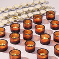 30Pcs Ribbed Amber Votive Candle Holders for Table Centerpiece, Amber Tea Light Candle Holders with 32pcs Tea Light Candles for Wedding Decor, Home Decor and Party Decor