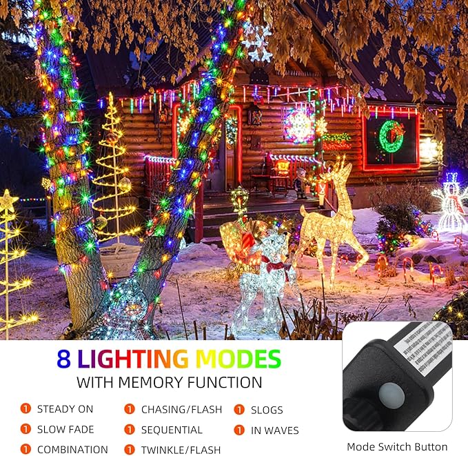328FT 1000LEDs Christmas Lights Outdoor Indoor 8 Modes for Christmas Tree Party Decoration, 100% UL Listed (Multicolor)