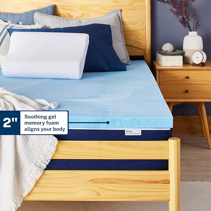 Sleep Innovations 2 Inch Cooling Gel Infused Memory Foam Mattress Topper, King Size, Cool Comfort, Medium Support