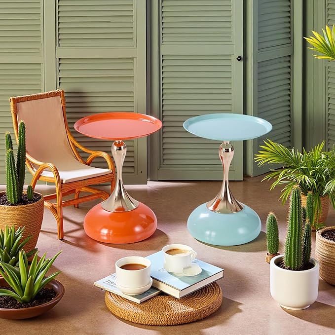Sleek Hourglass Side Table - Stylish Modern Design Perfect for Living Rooms, Cafes, Dining Areas, Bedrooms, and Outdoors - Chic Decorative Accent (2, Light Green+Hermes Orange)