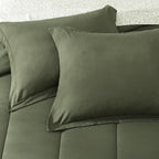 Monbix Full Comforter Set - 7 Pieces Olive Green Bed in a Bag Full Size Track Stitching Bedding Sets, All Seasons Down Alternative Comforter with Sheets,Pillowcases & Shams