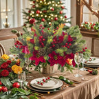 8PCS Artificial Flowers Bouquet Christmas Floral Pine Cones Red Fake Berry Picks Stems Holly Holiday Floral Picks for Xmas Tree Party Decoration DIY Indoor Table Centerpieces