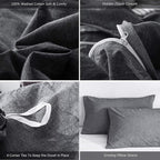 MooMee Bedding Duvet Cover Set 100% Washed Cotton Linen Like Textured Breathable Durable Soft Comfy (Heathered Dark Grey, Super King Plus 120"x120")