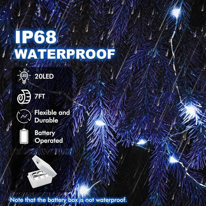 50 Pack Fairy Lights Battery Operated - 3 Speed Modes, 7Ft 20 LED String Twinkle Lights, Waterproof Copper Wire, Mini Firefly Light for Mason Jars Vases Christmas Decor, Blue