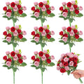 Zeyune 8 Pack 12 Inch Wedding Bouquets for Bride Bridesmaid Red and Pink Artificial Rose Bouquet Fake Silk Roses Flowers Bunches Bulk for Home Office Garden Parties Decoration