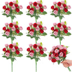 Zeyune 8 Pack 12 Inch Wedding Bouquets for Bride Bridesmaid Red and Pink Artificial Rose Bouquet Fake Silk Roses Flowers Bunches Bulk for Home Office Garden Parties Decoration