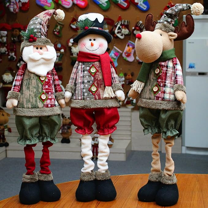 Large Standing Christmas Gnomes, 76CM Extendable Swedish Tomte Elk Gnome Stuffed Plush with Retractable Spring Legs, Scandinavian Christmas Decora Ornaments Holiday Home Decor (Green Elk gnome)