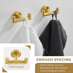 Angle Simple Towel Double Hook Brushed Gold 2 PCS, SUS304 Stainless Steel Bathroom Hand Towel Holder, Double Robe Hook, Wall Mount