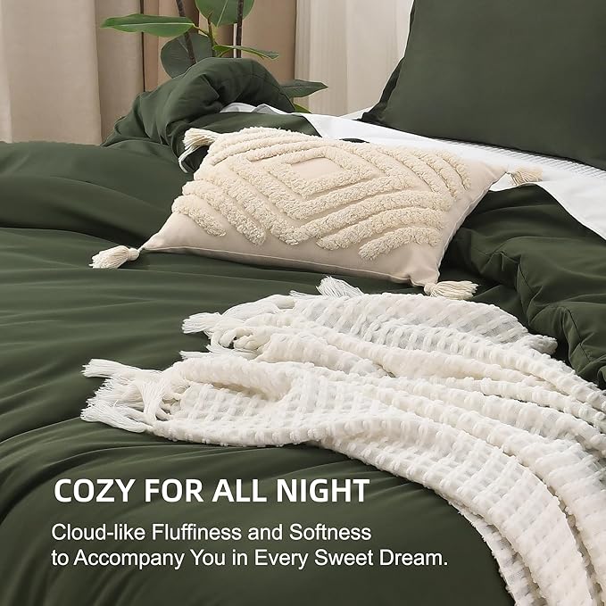 Litanika Oversized King Comforters Olive Green Super King Size, 3 Pieces Lightweight Solid Bedding Comforter Set, All Season Fluffy Bed Set (120x120In Comforter & 2 Pillowcases)