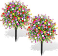 Artificial Boxwood Topiary Ball Trees with Ground Spikes UV Resistant Faux Greenery Shrubs Fake Shrubs for Outdoors, Realistic Faux Plants Bushes for Garden Porch Yard Patio Decor (Multi)