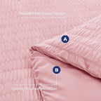 HYMOKEGE Pink Queen Comforter Set Seersucker 7 Pieces, All Season Luxury Bed in a Bag for Bedroom, Bedding Set with Comforters, Sheets, Pillowcases & Shams