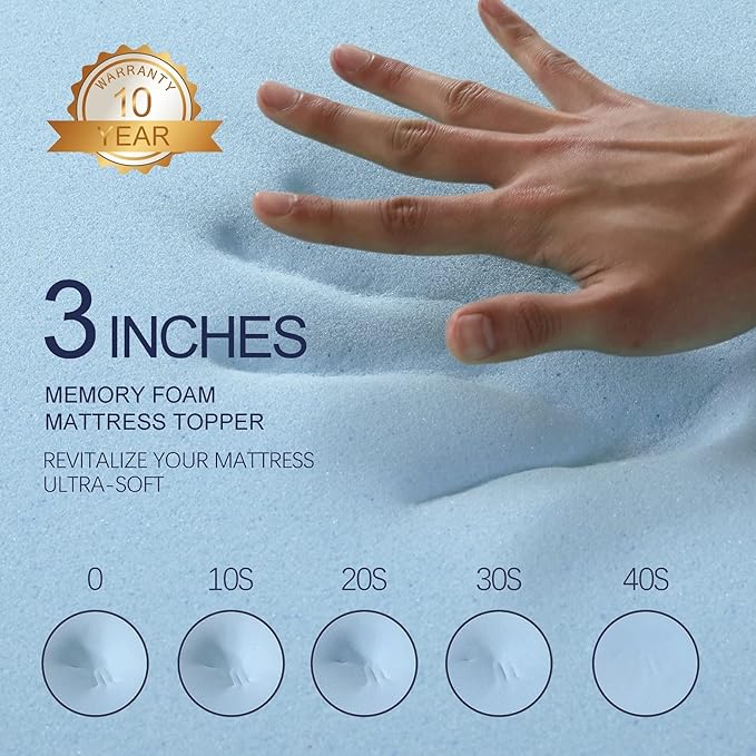 3 Inch Gel Memory Foam Mattress Topper Full Size High Density Cooling Pad Pressure Relief Bed Topper (with Removable & Washable Bamboo Cover)
