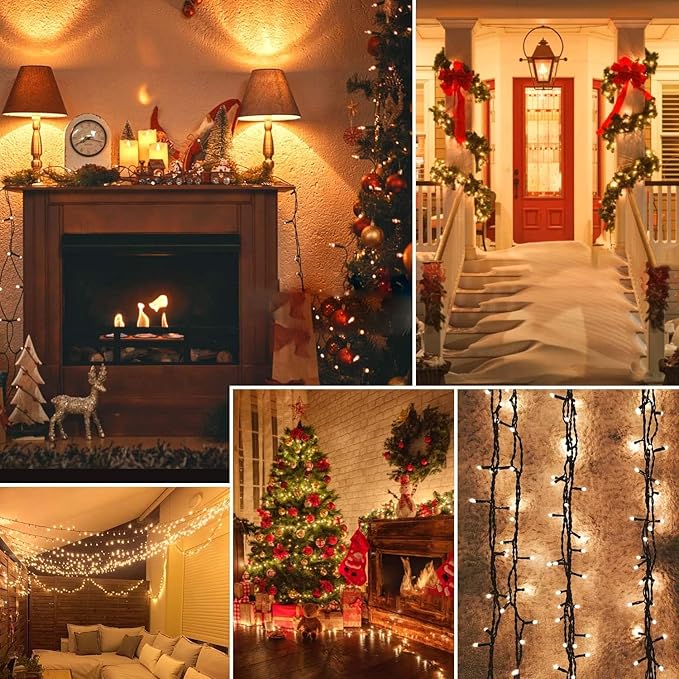 Connectable 100LED 42Ft 13Modes Christmas String Lights Outdoor Indoor | Extendable Green Wire Warm White Christmas Tree Lights with Timer | Twinkle Fairy Light Plug in for Xmas Tree (Warm White)