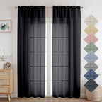 Aiyufeng Kirei Faux Linen Black Sheer Curtains 84 Inches Long 2 Panels, Light Filtering Slub Textured Breathable Rod Pocket Curtain Drapes for Farmhouse Living Room Bedroom, Each 40Wx84L Inch