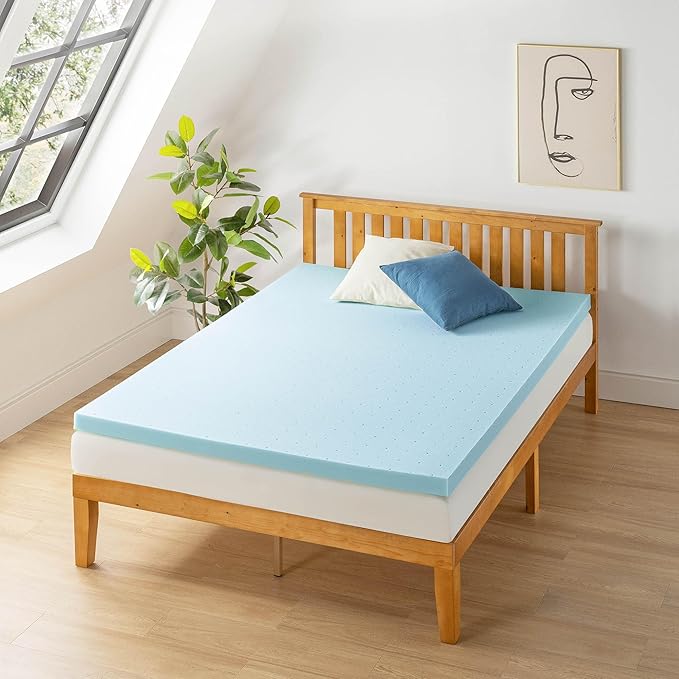 Mellow 2.5 Inch Ventilated Memory Foam Mattress Topper, Cooling Gel Infusion, CertiPUR-US Certified, Dorm Essentials, Full, Blue