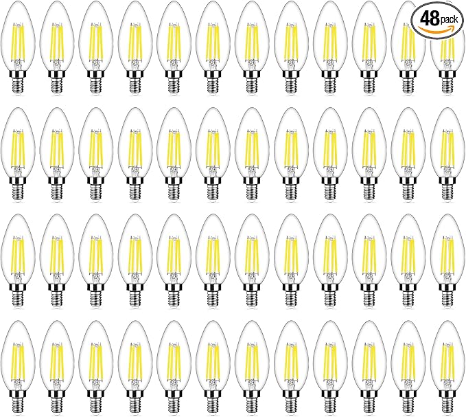 48-Pack Dimmable E12 LED Candelabra Bulbs 40Watt Equivalent, 5000K Daylight White, 450Lumens, 4W B11 Vintage Chandelier Light Bulbs, LED Filament Clear Glass Candle Lamp for Ceiling Fan Home Decor