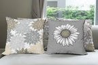 Ambesonne Floral Throw Pillow Cushion Case Pack of 4, Flower Petals Modern Color Palette Chamomile Peony Dahlia and Sunflower Print, Modern Accent Double-Sided Digital Printing, 24", Slate Brown Grey