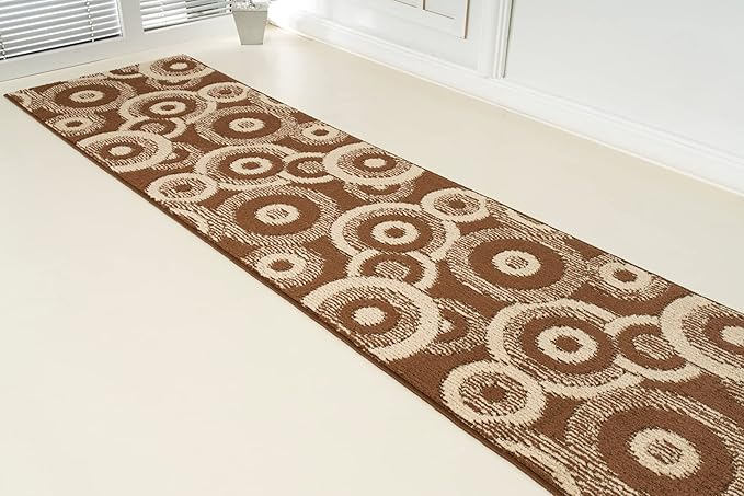 Custom Length Cut to Size Modern Farmhouse Carpet Runner Rug for Hallways, Non Slip Rubber Backed, 31 inch Wide X Customized Length, Geo Brown, 31 inch X 10 feet