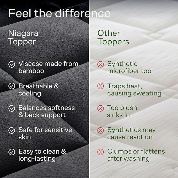 Ultra Soft Queen Size Mattress Topper - Viscose Made from Bamboo Pillow Top Mattress Pad for Back Pain Relief - Naturally Cooling for Hot Sleepers, Black