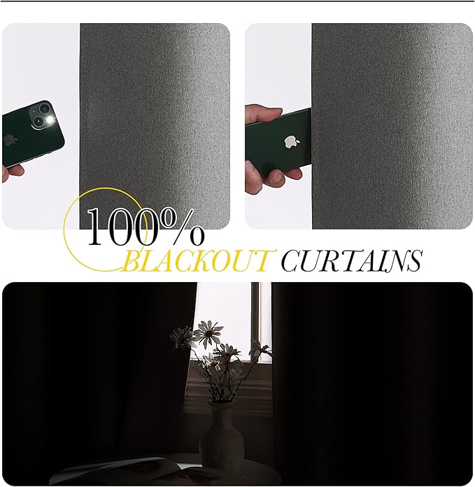NICETOWN Grey Extra Wide 100% Blackout Linen Room Divider Curtain Screen Partitions, 100 inch per Panel, Energy Smart Thermal Insulated Drape for Closet