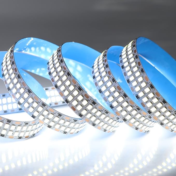 2835 SMD Cold White LED Strip Lights 6500K 16.4ft Double Row 2400 LEDs Flexible LED Strip Tape Light Ribbon Lamp DC 12V LED Daylight Dimmable Strip Lights for Bedroom Lighting