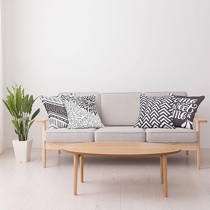 Ambesonne Geometric Throw Pillow Cushion Case Pack of 4, Home Phrase Minimal Zigzag Squama Dahlia Flower Petals Chevron Tribal, Modern Accent Double-Sided Digital Printing, 24", Dark Mauve and White