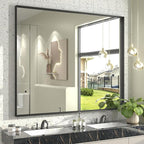 48x40 Inch Black Metal Framed Bathroom Mirror for Wall, Large Rectangle Mirror, Matte Black Bathroom Vanity Mirror, Anti-Rust, Square Corner, Shatterproof (Horizontal/Vertical)