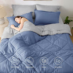 Bedsure Queen Comforter Set - 7 Pieces Reversible Infinity Blue Bedding, Queen Size Bed Set for All Seasons, Bed in a Bag with Down Alternative Comforter, Sheets, Pillowcases & Shams