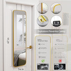 47x14 Mirror Rectangle Full Body Length Door Hanging Wall Mounted Aluminum Alloy Metal Frame Dressing Make-up Mirrors for Entryway Bedroom Bathroom Living Room 47 14 inch Gold