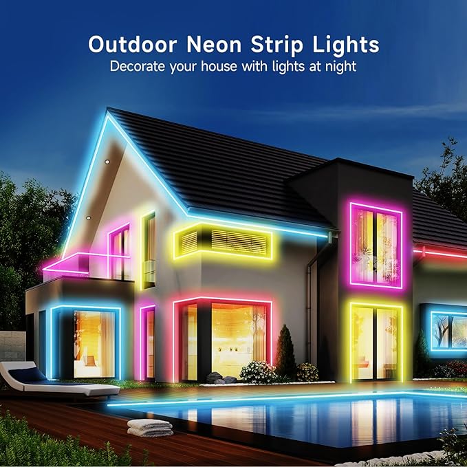 LED Neon Rope Lights, 19.68ft RGB LED Light Strip, 24V Music Sync App/Remote Control DIY Rope Light, IP67 Waterproof Gaming Neon Strip Lights for Bedroom Indoor Oudoor Décor
