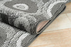 Custom Length Cut to Size Retro Modern Geometric Carpet Runner Rug for Hallways, Non Slip Rubber Backed, 31 inch Wide X Customized Length, Geo Grey, 31 inch X 12 feet
