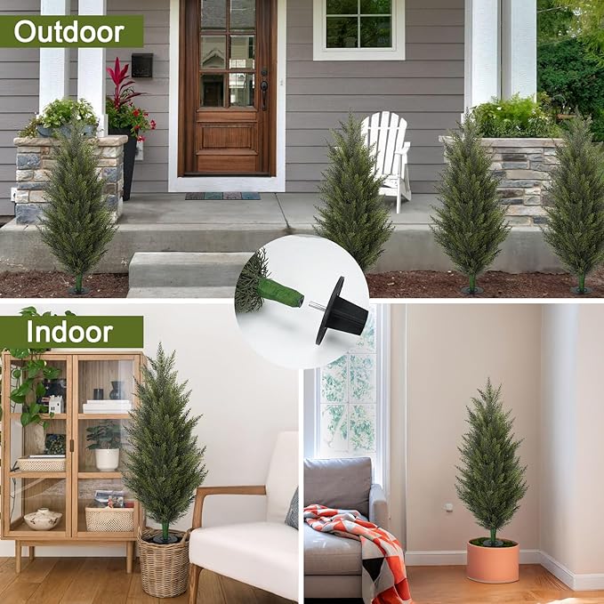 3.6FT Fake Topiary Trees Artificial Outdoor 2 Pcs Faux Cedar Tree UV Resistant Shrubs for Outdoor Patio, Porch, Garden Indoor Planters Home Decoration