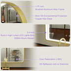 24x36 Inch Arched Gold LED Mirror for Bathroom, Adjustable 3000K/4500K/6000K, Wall Mounted Framed Lighted Bathroom Vanity Mirror with Lights, Anti-Fog, Dimmable, Memory Function