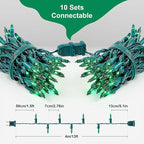 50-Count Green Christmas Tree Lights with Green Wire,13ft Incandescent Bulb Waterproof Fairy Lights，Plug in Mini String Lights for Holiday Decorations, Party, Xmas, Yard, Indoor & Outdoor