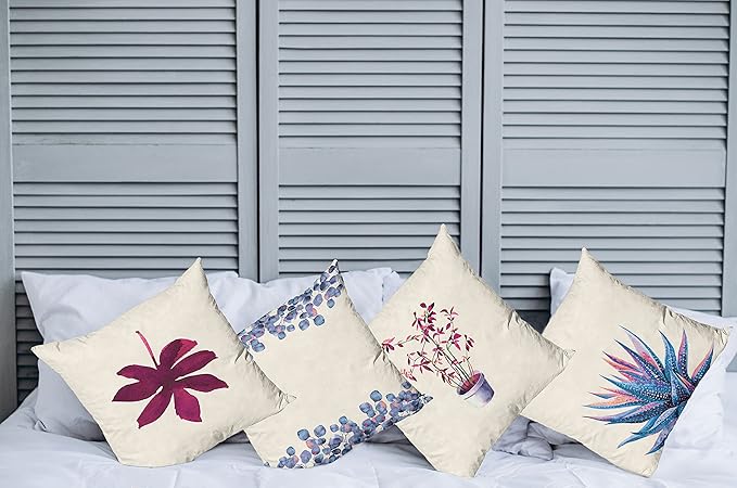 Ambesonne Botanical Throw Pillow Cushion Case Pack of 4, Minimalist Watercolor Painting Leaves Agave Branches Plant in a Pot, Modern Accent Double-Sided Digital Printing, 20", Dark Pink and Ceil Blue