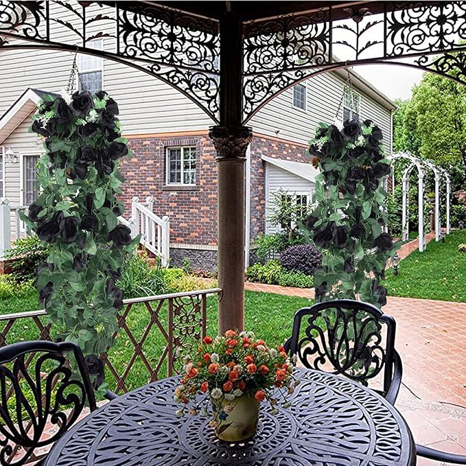 RECUTMS Flowers Artificial Hanging Plants 2PCS 3.3Ft Rose Vine for Home Room Garden Wedding Indoor Outdoor Decoration (Black)
