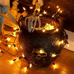Blissun Halloween Lights, 50-Count Black Wire Light Set, Battery Operated Halloween Mini String Light with 8 Modes, 16 ft Fairy Lights for Halloween Tree Garden Wreath Decorations (2 Pack, Orange)