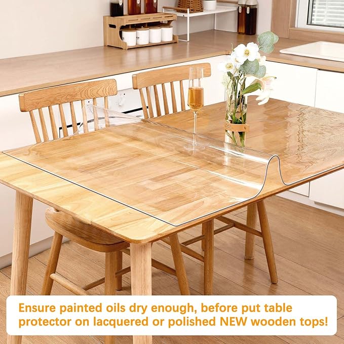 23.6 x 48 Inch Clear Plastic Dining Table Protector Tablecloth Desk Pad Mat Waterproof PVC Vinyl Rectangular Wooden Furniture Coffee Glass Entryway Sofa Side Cabinet Top Protection Countertop Cover