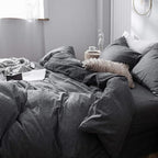 MooMee Bedding Duvet Cover Set 100% Washed Cotton Linen Like Textured Breathable Durable Soft Comfy (Heathered Dark Grey, Twin 68"x90")