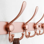 Dseap Coat Rack Wall Mount - 38” Long 10-Tri-Hooks Heavy Duty Coat Hanger Rail Wall Hooks for Hanging Coats Hats Clothing Clothes Purse Mudroom Entryway, Rose Gold