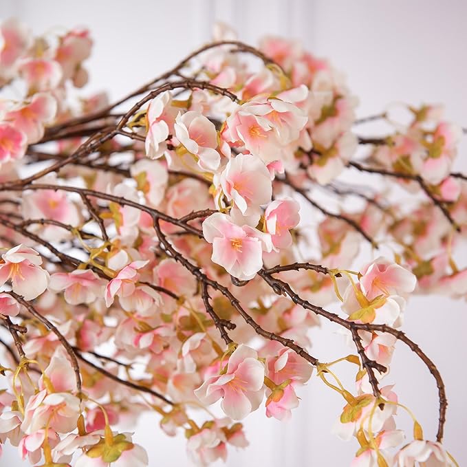 4 Pcs Artificial Cherry Blossom Flower Branches, Bulk Silk Faux Flowers Real Touch Bouquet for Home Wedding Party Centerpieces Spring Summer Decor, Vase Not Included(Champagne)