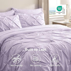Bedsure King Size Comforter Set Light Purple - Bed in a Bag Bedding Set 7 Pieces, GentleSoft™ Pintuck Bed Set Gift for Family, Pinch Pleat Light Purple Comforter with Sheets, Pillowcases & Shams