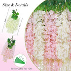 40 Pack White Pink Wisteria Hanging Flowers, Fake Flowers for Decoration, Artificial Hanging Flowers,Vines for Bedroom,Flower Garland for Home,Party,Garden, Wall,Wedding Decoration(3.6 Ft/Pcs)