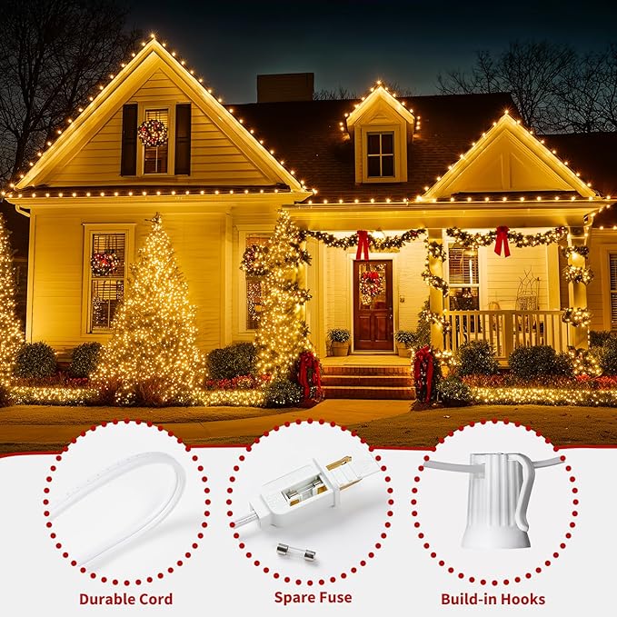 25 Feet C9 Bulb String Lights Outdoor White Christmas Lights for Outdoor Patio Room Christmas Party Backyard Decoration,Warm White, Clear Glass