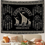 OSUNBD Viking Warship Tapestry Wall Hanging - Small 60x40inches Storm & Celtic Runes on Soft Flannel Aesthetic Mythology Tapestries Norse Mythology Art for Bedroom, Living Room Decor
