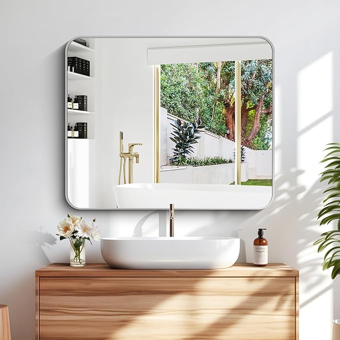 30" x 36"Bathroom Mirror, Silver Wall Mirror with Metal Frame, Decorative Rectangular Vanity Mirror for Bedroom Bathroom Living Room Entryway (Horizontal/Vertical)