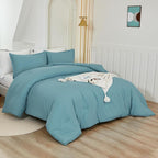 Litanika Grayish Teal Comforter Queen Size, 3 Pieces Lightweight Solid Bedding Set, All Season Fluffy Bed Set (90x90In Comforter & 2 Pillowcases)